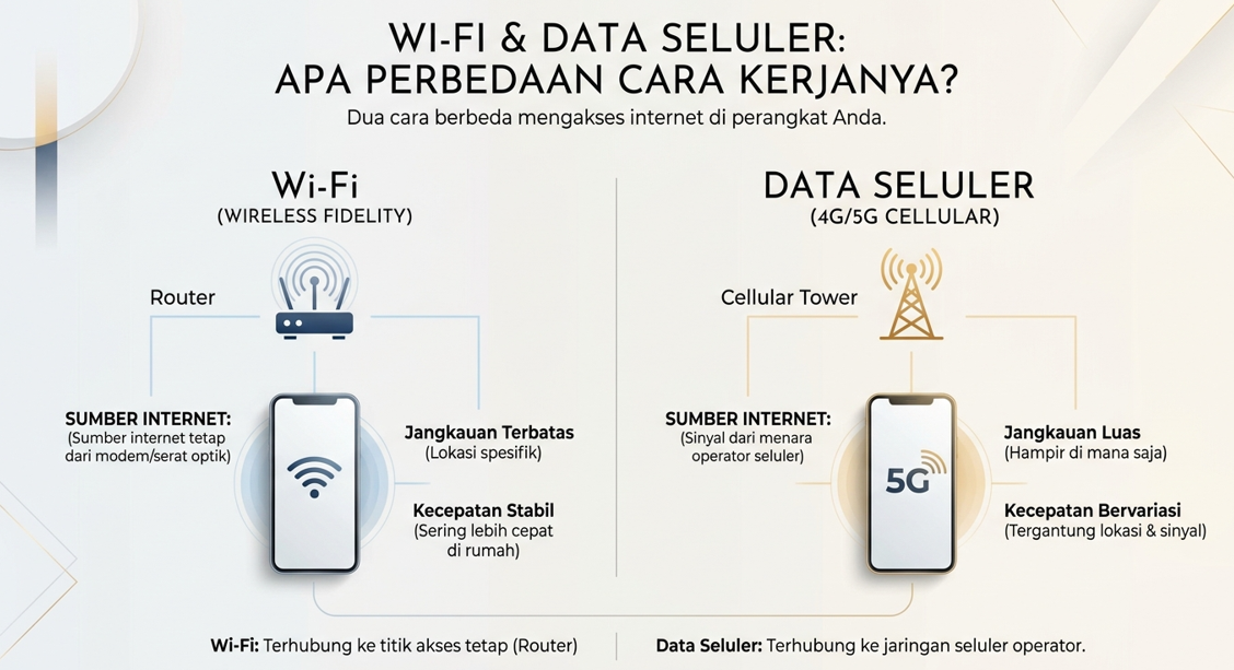 Wi-Fi dan Data Seluler: Apa Perbedaan Cara Kerjanya?